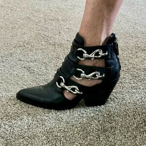 Rebecca Minkoff Black Silver Buckle Heeled Boots